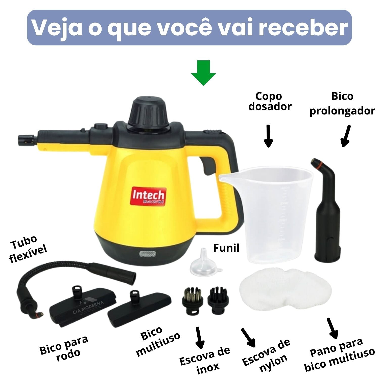 Limpador à Vapor + 9 acessórios + Frete Grátis na sua 1ª compra