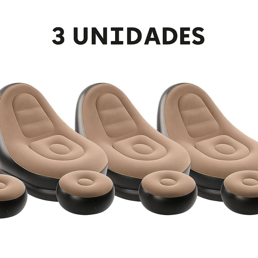 Poltrona Inflável Ultra Lounge Com Pufe Sofá Preguiçoso Cor Marrom