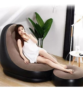 Poltrona Inflável Ultra Lounge Com Pufe Sofá Preguiçoso Cor Marrom