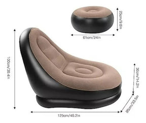 Poltrona Inflável Ultra Lounge Com Pufe Sofá Preguiçoso Cor Marrom
