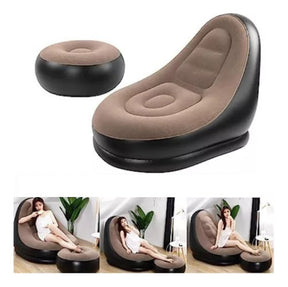 Poltrona Inflável Ultra Lounge Com Pufe Sofá Preguiçoso Cor Marrom