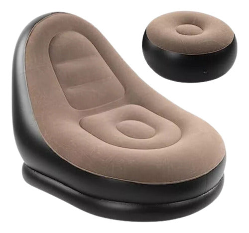 Poltrona Inflável Ultra Lounge Com Pufe Sofá Preguiçoso Cor Marrom