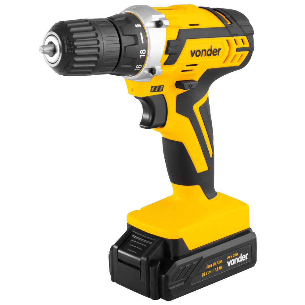 Parafusadeira Furadeira Sem Fio 20v Reversível PFV 238 Vonder com Maleta Broca Bits 110v 220v