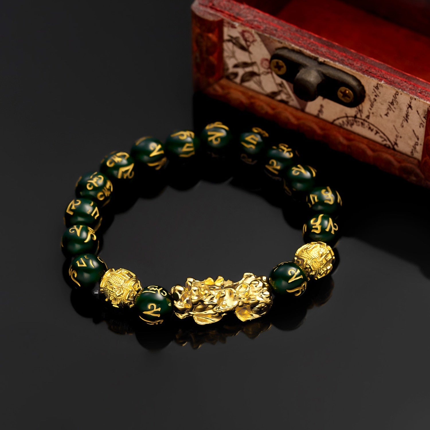 Pulseira da Abundância e Prosperidade com Pedra de Obsídio - Pixiu